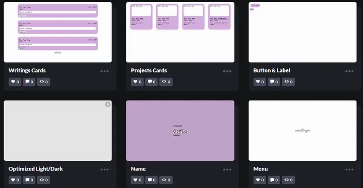 The components, designed on CodePen